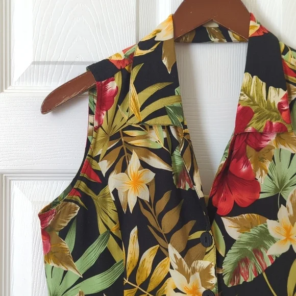 White Stag Y2K Vintage Tropical Floral Sleeveless Button Front Midi Shift Dress - Picture 4 of 12